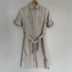 L.L. Bean Signature Camp Shirt Dress Linen Cotton Blend Button Front Khaki Sz XS
